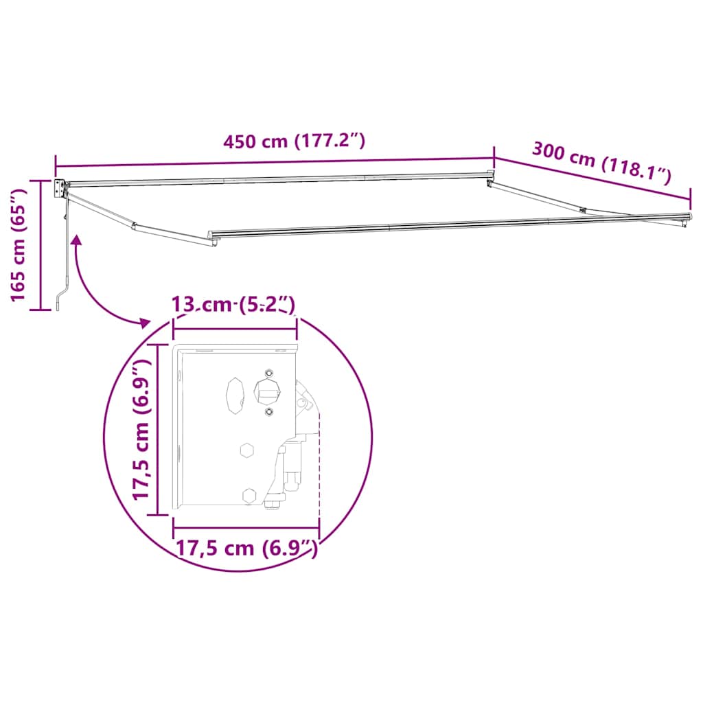 Tenda na automatsko uvlačenje bordo 450 x 300 cm