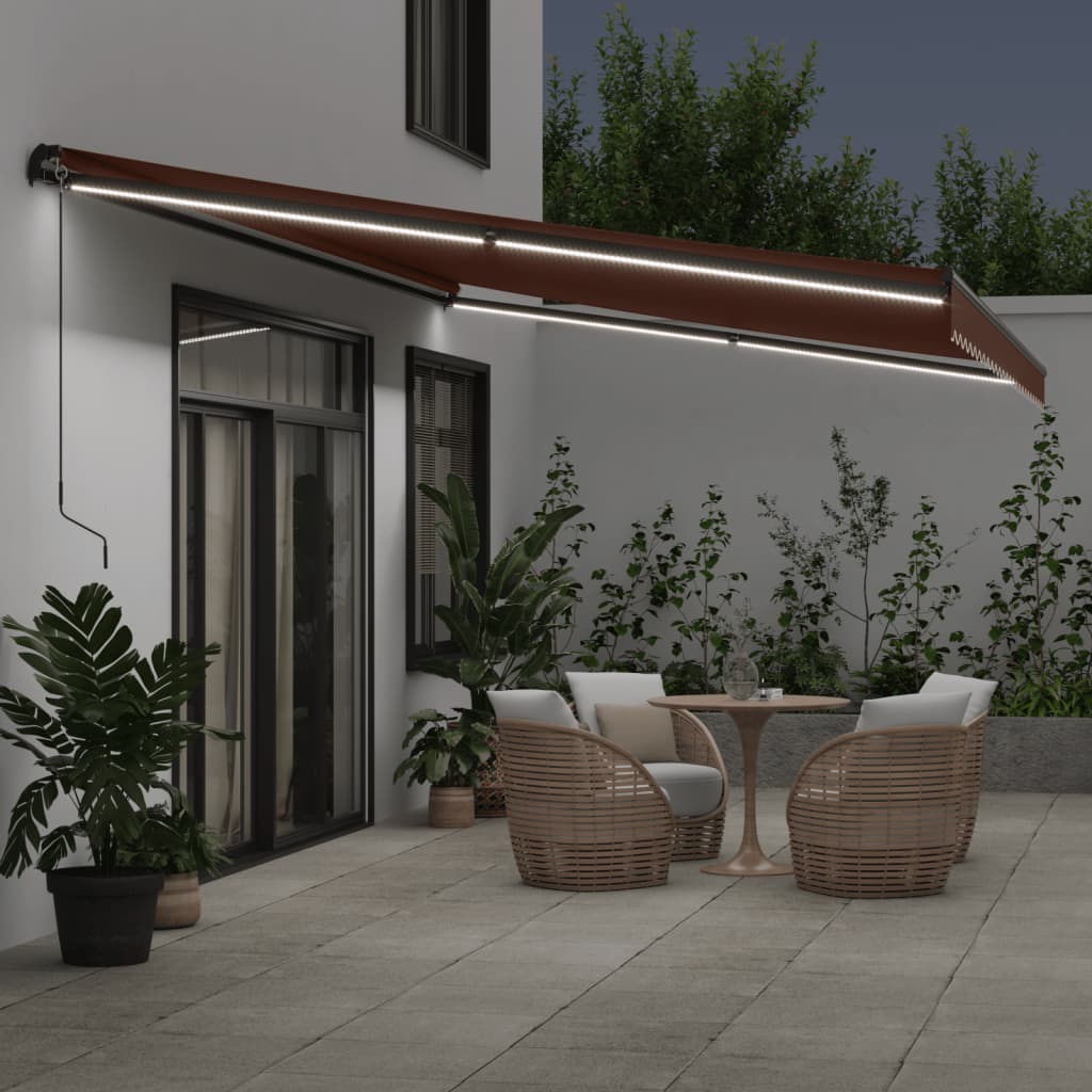 Tenda na ručno uvlačenje s LED smeđa 500 x 350 cm