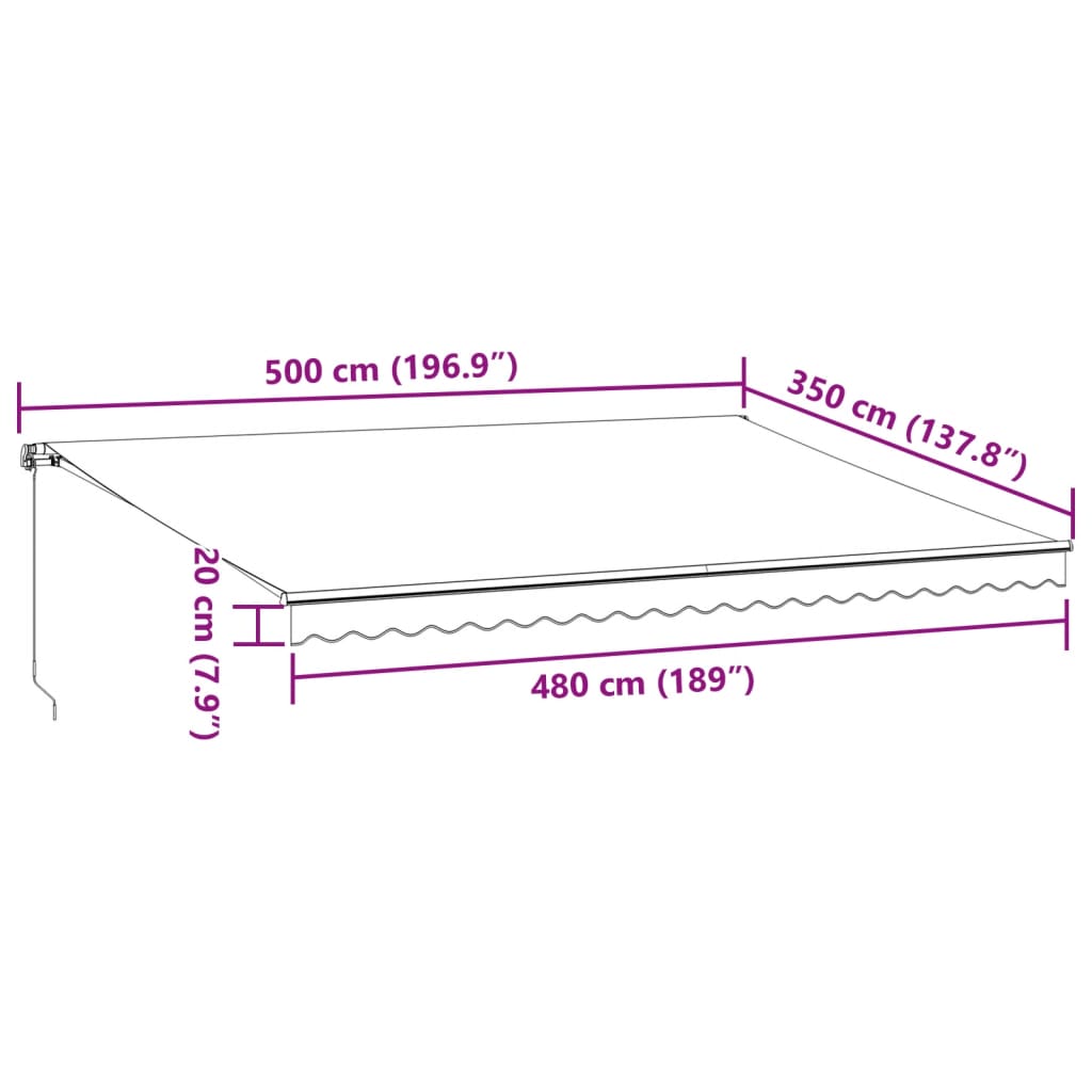 Tenda na ručno uvlačenje s LED antracit i bijela 500 x 350 cm
