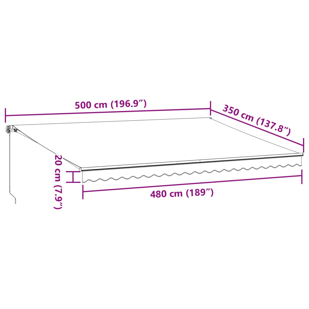 Tenda na ručno uvlačenje antracit i bijela 500 x 350 cm