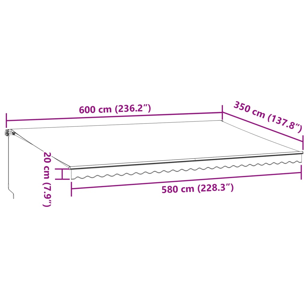 Tenda na ručno uvlačenje antracit i bijela 600 x 350 cm