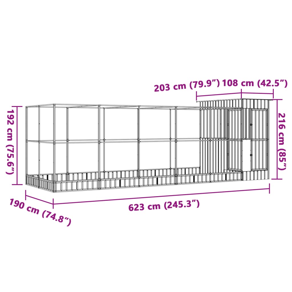 Kavez za ptice s produžetkom srebrni 623x203x216 cm čelični