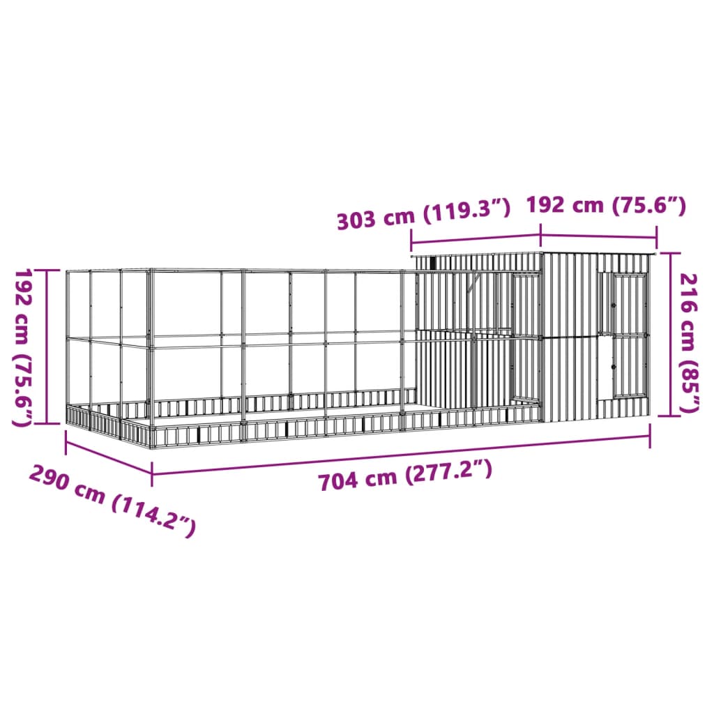 Kavez za ptice s produžetkom srebrni 704x303x216 cm čelični