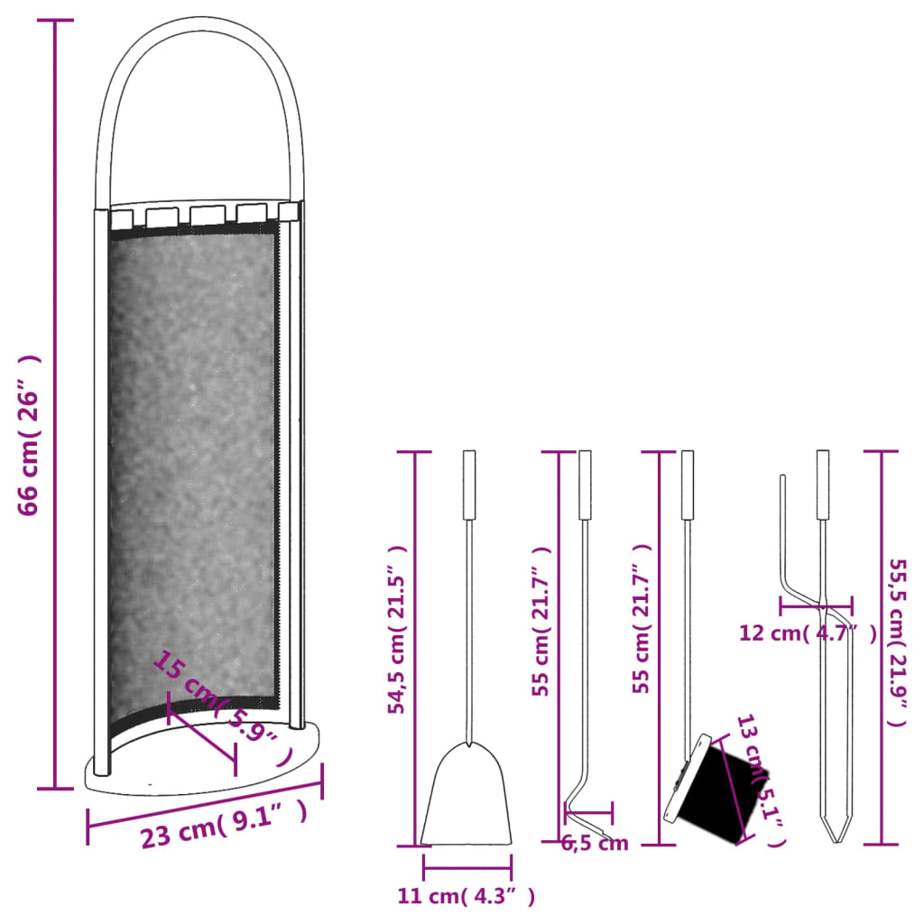 Set alata za kamin od 5 dijelova 23x15x66 cm čelik