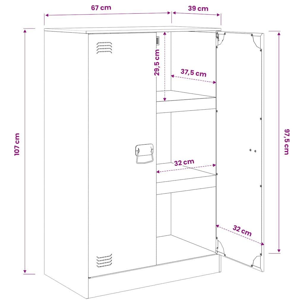 Komoda antracit 67 x 39 x 107 cm čelična