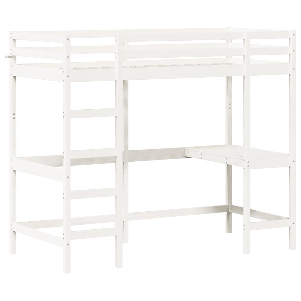 Krevet na kat s radnim stolom bijeli 90x190 cm od borovine