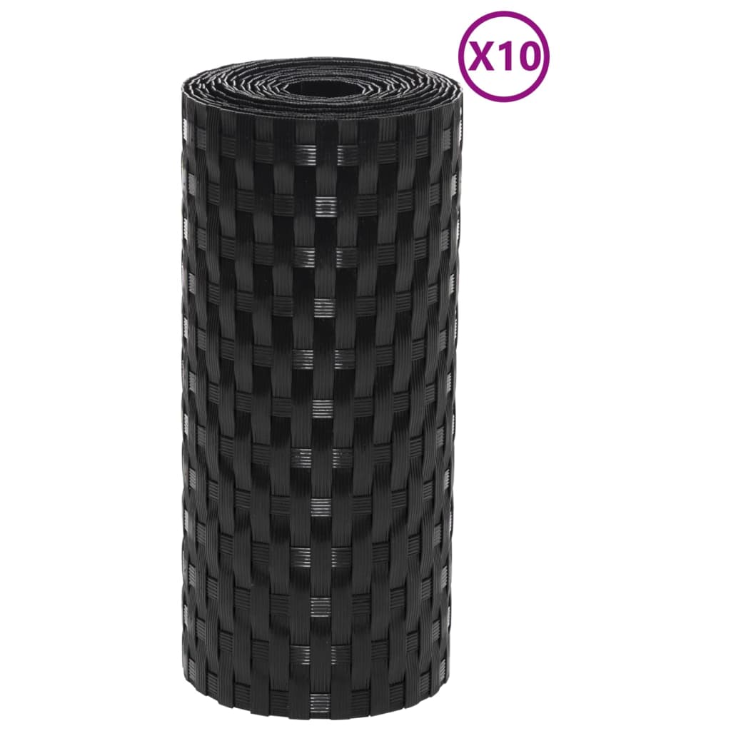 Balkonski zasloni 10 kom crni 255 x 19 cm od poliratana