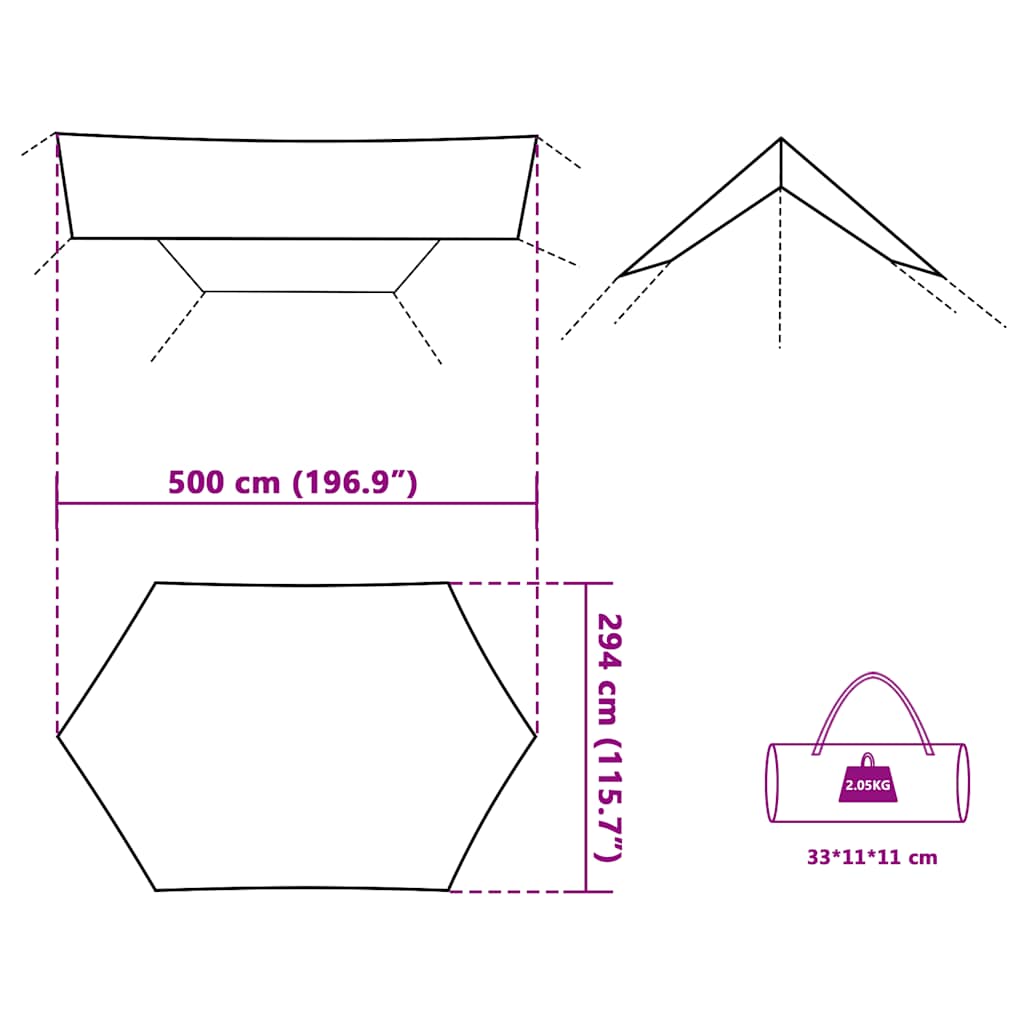 Cerada za kampiranje sivo-narančasti 500 x 294 cm vodootporna