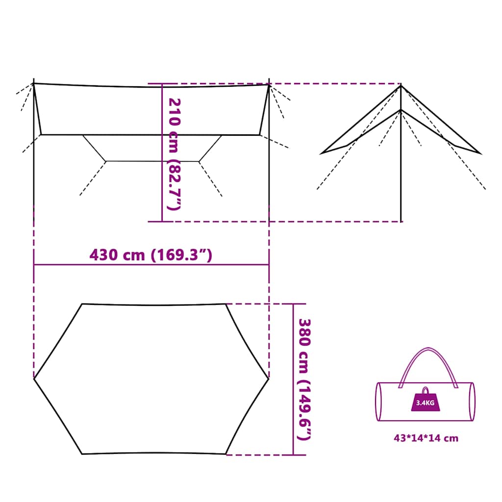 Cerada za kampiranje plava 430 x 380 x 210 cm vodootporna