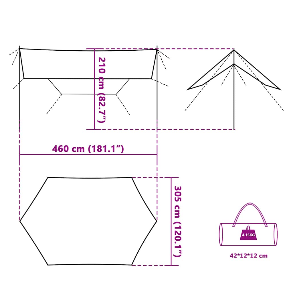 Cerada za kampiranje plava 460x305x210 cm vodootporna