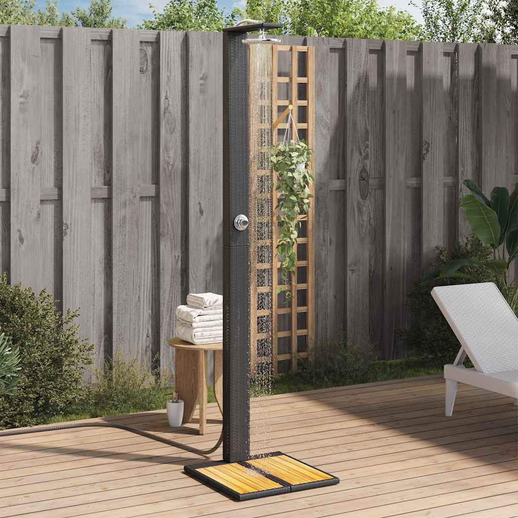 Vanjski tuš crni 50x55x224 cm od poliratana i bagremovog drva
