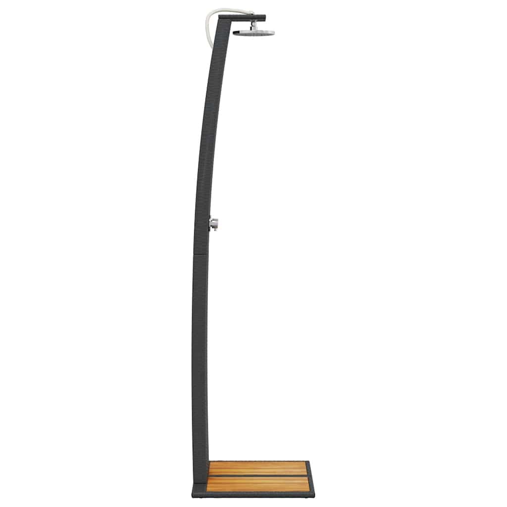 Vanjski tuš crni 55x60x224 cm od poliratana i bagremovog drva