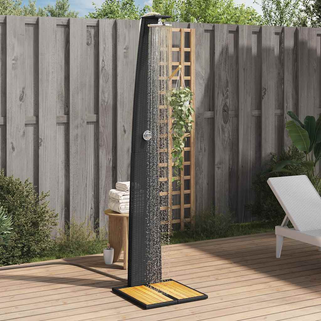 Vanjski tuš crni 55x60x224 cm od poliratana i bagremovog drva