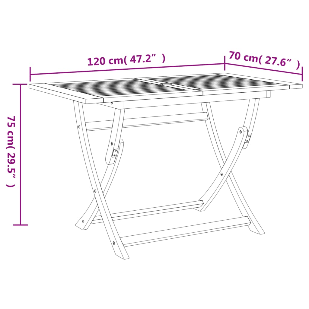Sklopivi vrtni stol 120 x 70 x 75 cm od masivnog drva bagrema