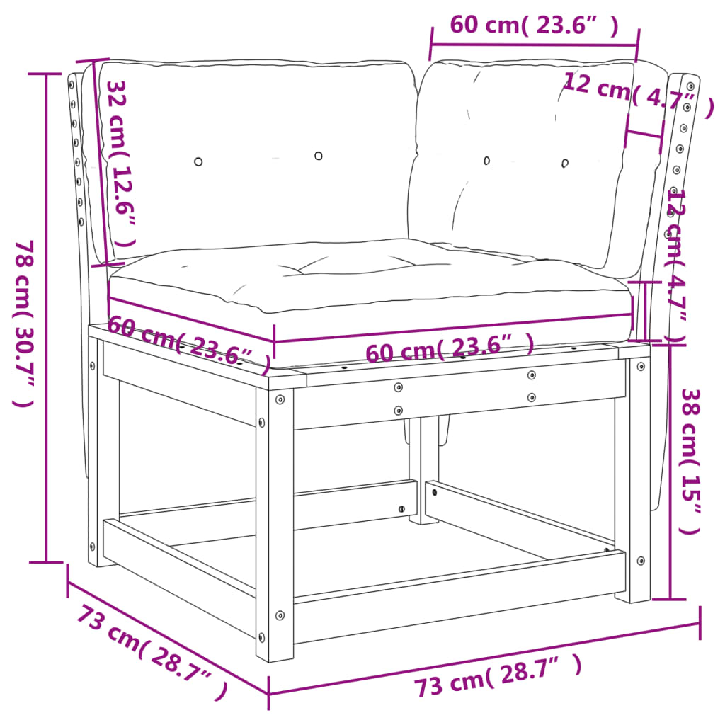Kutna vrtna sofa s jastucima 73x73x78 cm od masivne duglazije