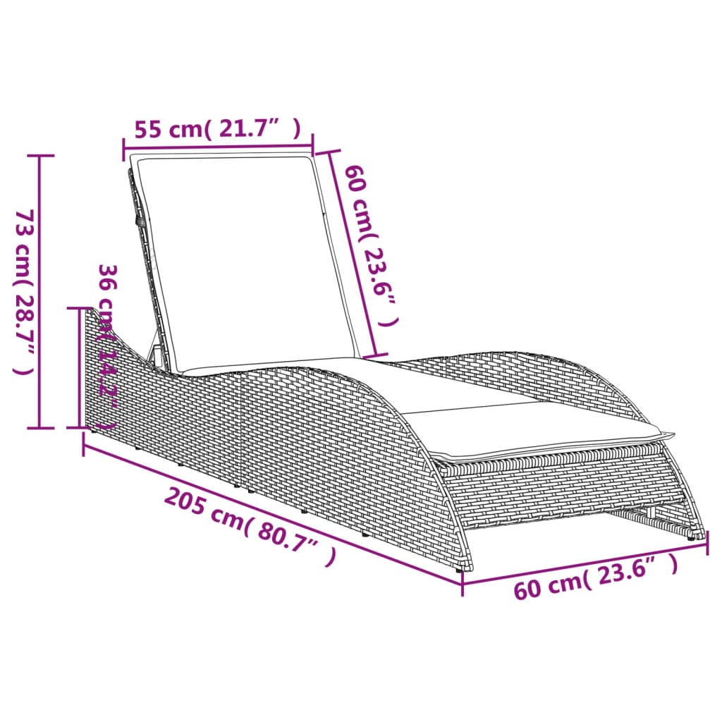 Ležaljka za sunčanje s jastukom bež 60x205x73 cm poliratan
