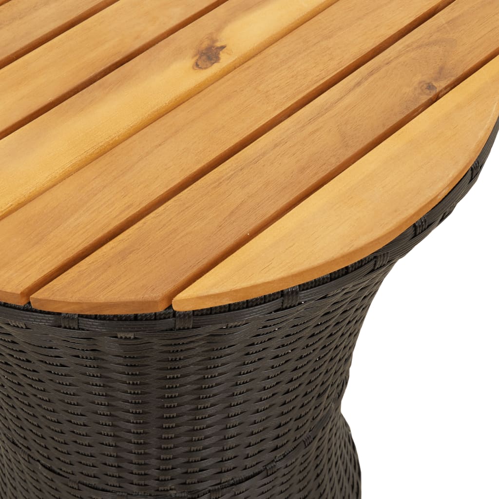 Vrtni bočni stolić u obliku bubnja crni od poliratana i drva