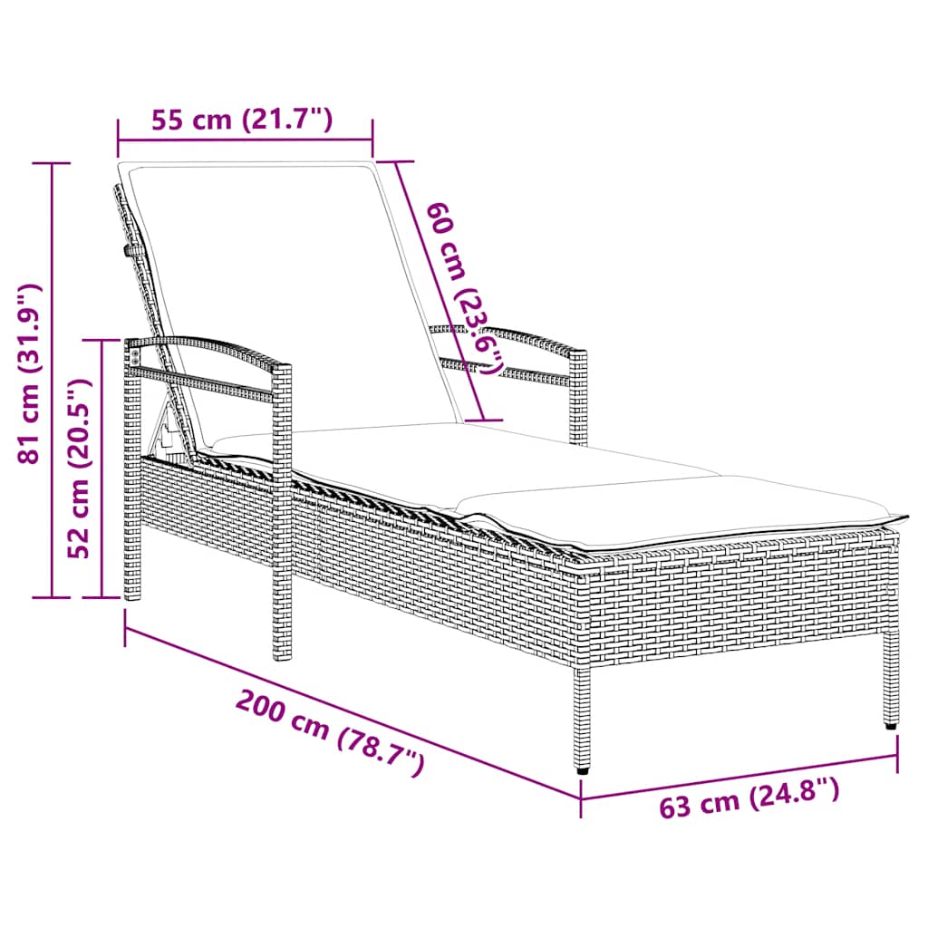 | Ležaljka | s jastukom 1-osoba Siva 63 x 200 x 81 cm poliratan