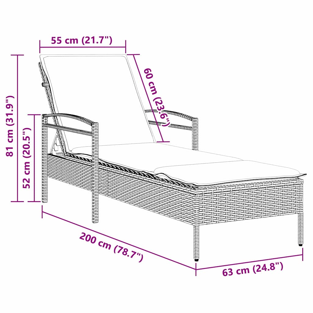 | Ležaljka | s jastukom 1-osoba Crna 63 x 200 x 81 cm poliratan