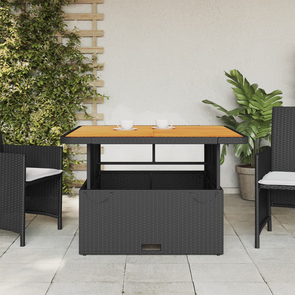 Vrtni stol crni 110 x 110 x 71 cm poliratan i bagremovo drvo