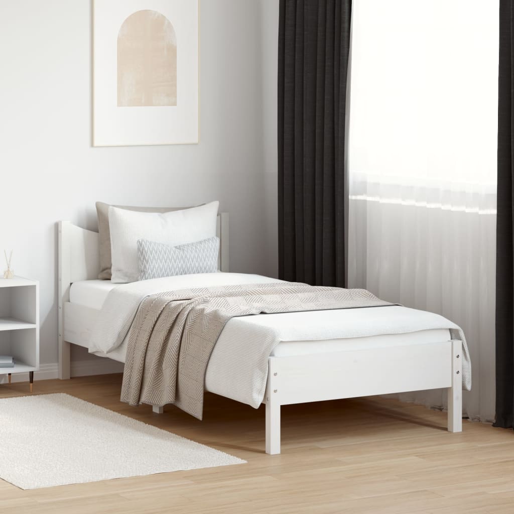 Okvir kreveta bez madraca bijeli 75 x 190 cm masivna borovina