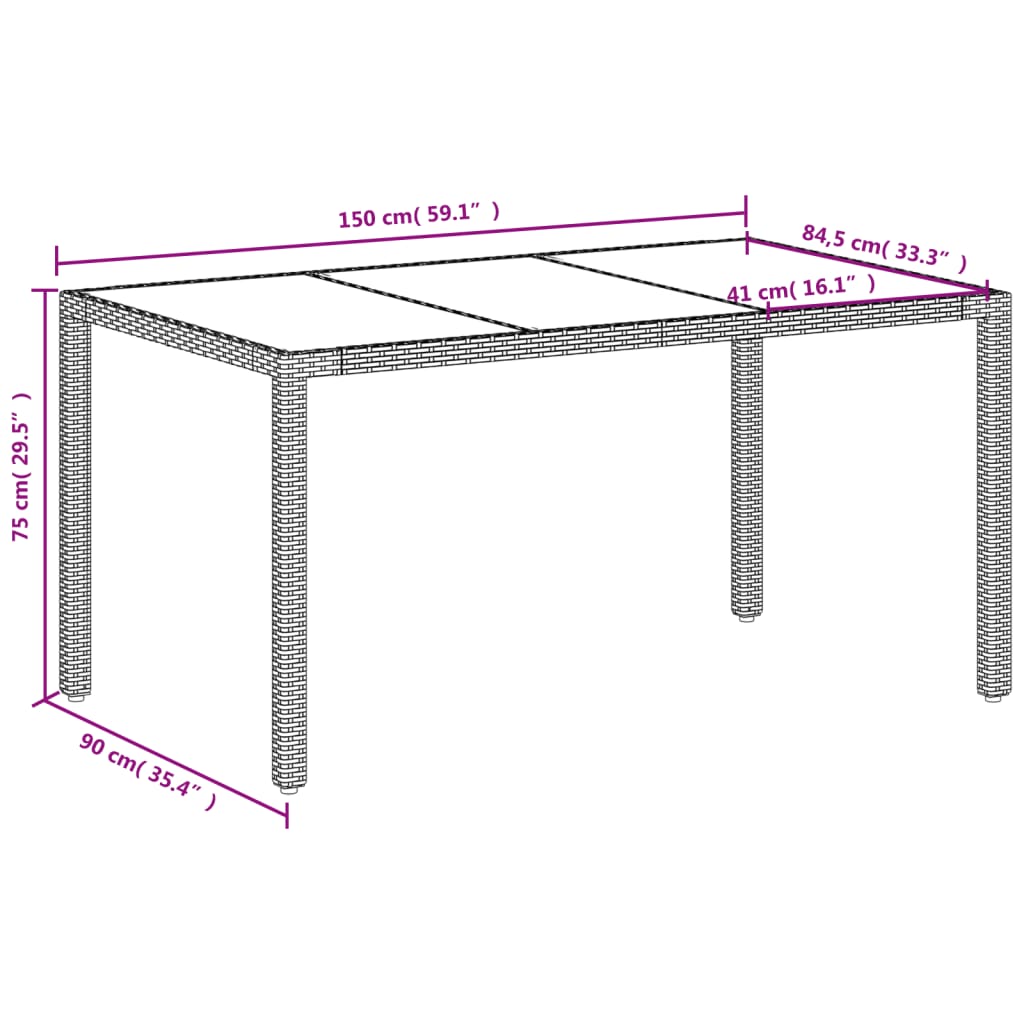 Vrtni stol sa staklenom pločom bijeli 150x90x75 cm poliratan