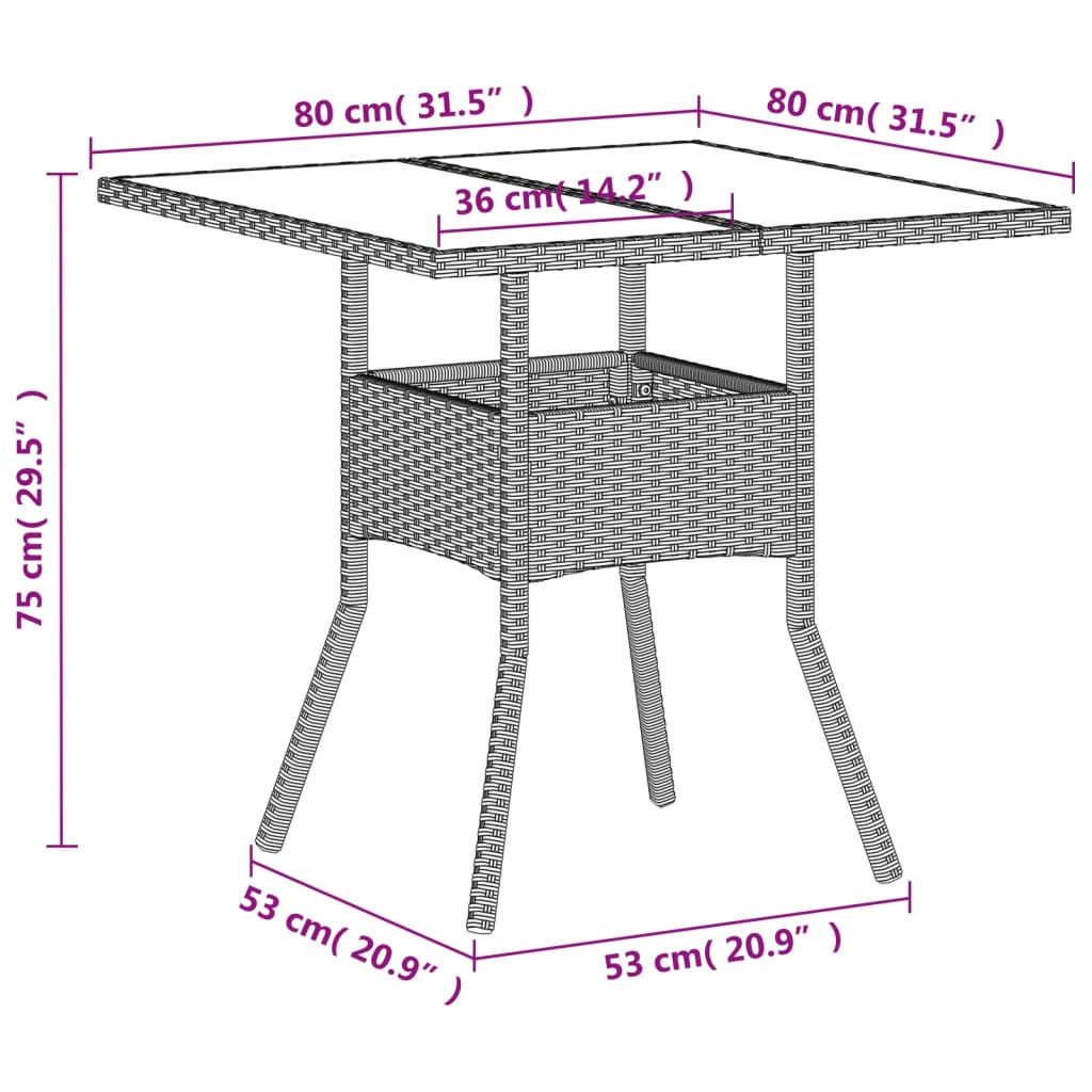 Vrtni stol sa staklenom pločom sivi 80 x 80 x 75 cm poliratan