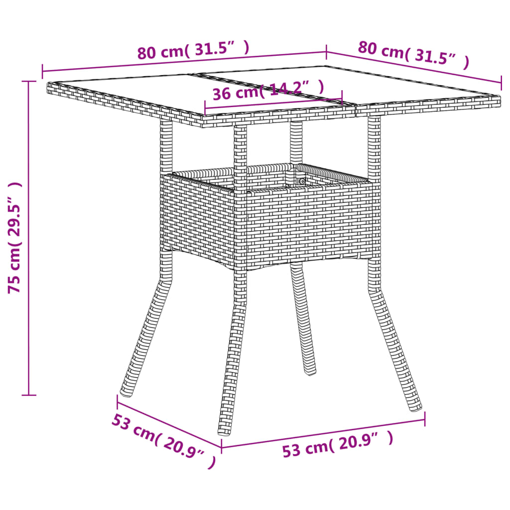 Vrtni stol sa staklenom pločom bijeli 80 x 80 x 75 cm poliratan