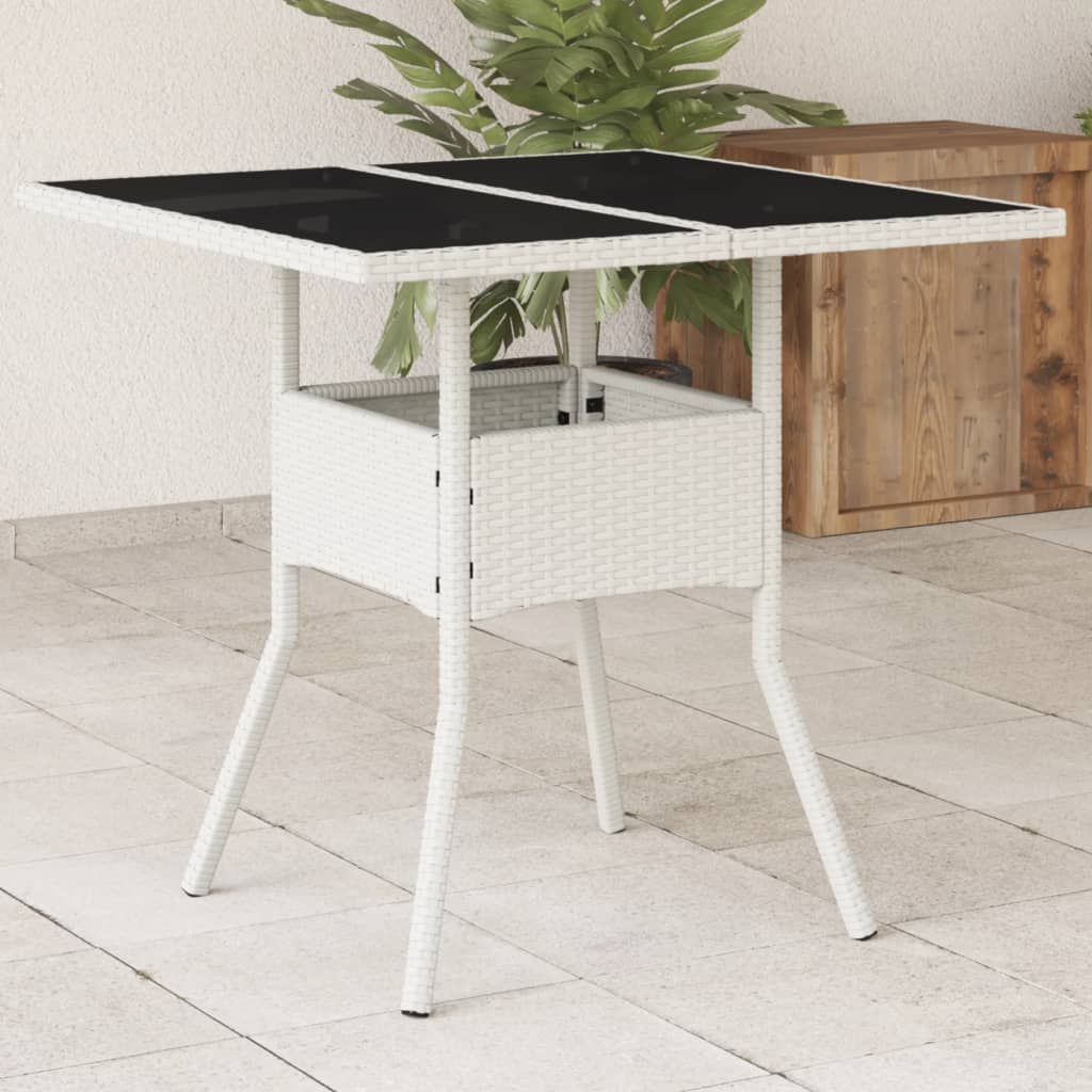 Vrtni stol sa staklenom pločom bijeli 80 x 80 x 75 cm poliratan