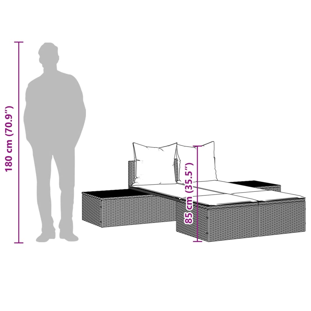 Dupla ležaljka za sunčanje s jastucima svijetlosiva poliratan