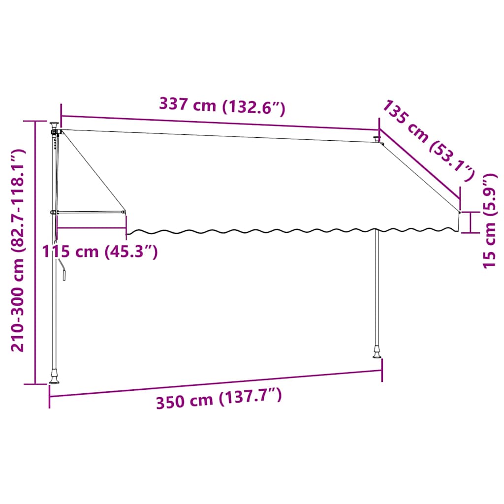Tenda na uvlačenje antracit 350 x 150 cm od tkanine i čelika