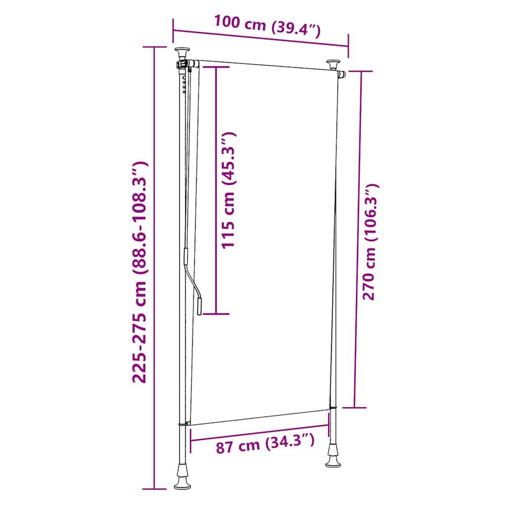 Vanjska roleta žuto-bijela 100 x 270 cm od tkanine i čelika
