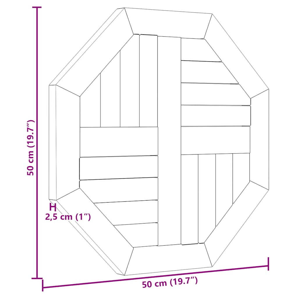 Stolna ploča 50 x 50 x 2,5 cm osmerokutna od masivne tikovine