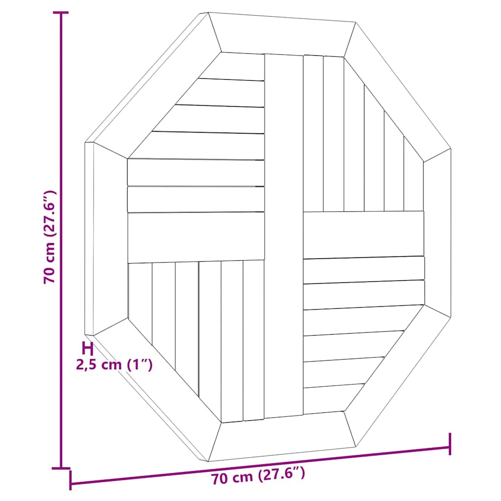 Stolna ploča 70 x 70 x 2,5 cm osmerokutna od masivne tikovine