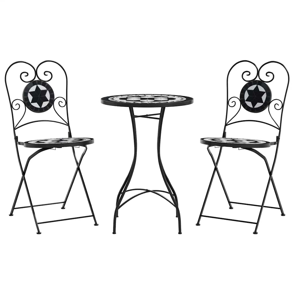 Bistro set s mozaikom crno-bijeli od željeza i keramike