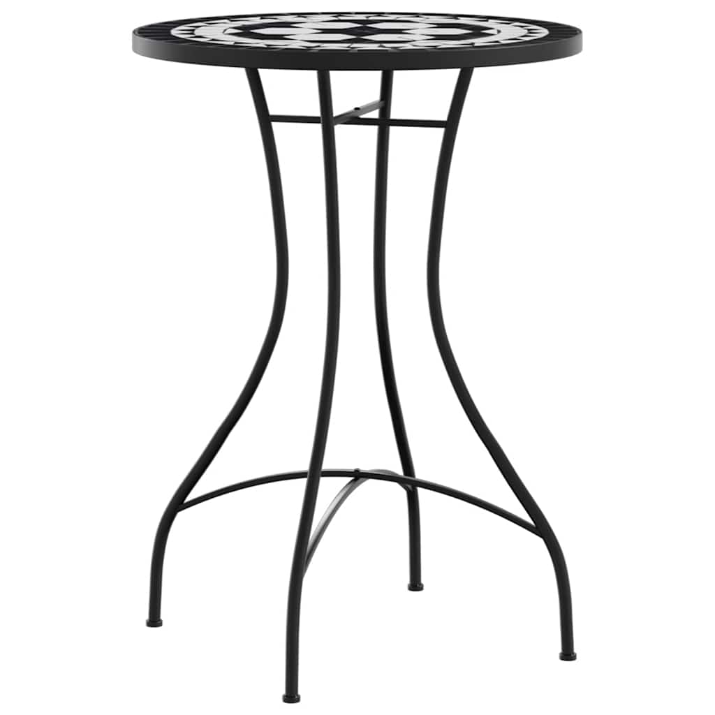 Bistro set s mozaikom crno-bijeli od željeza i keramike