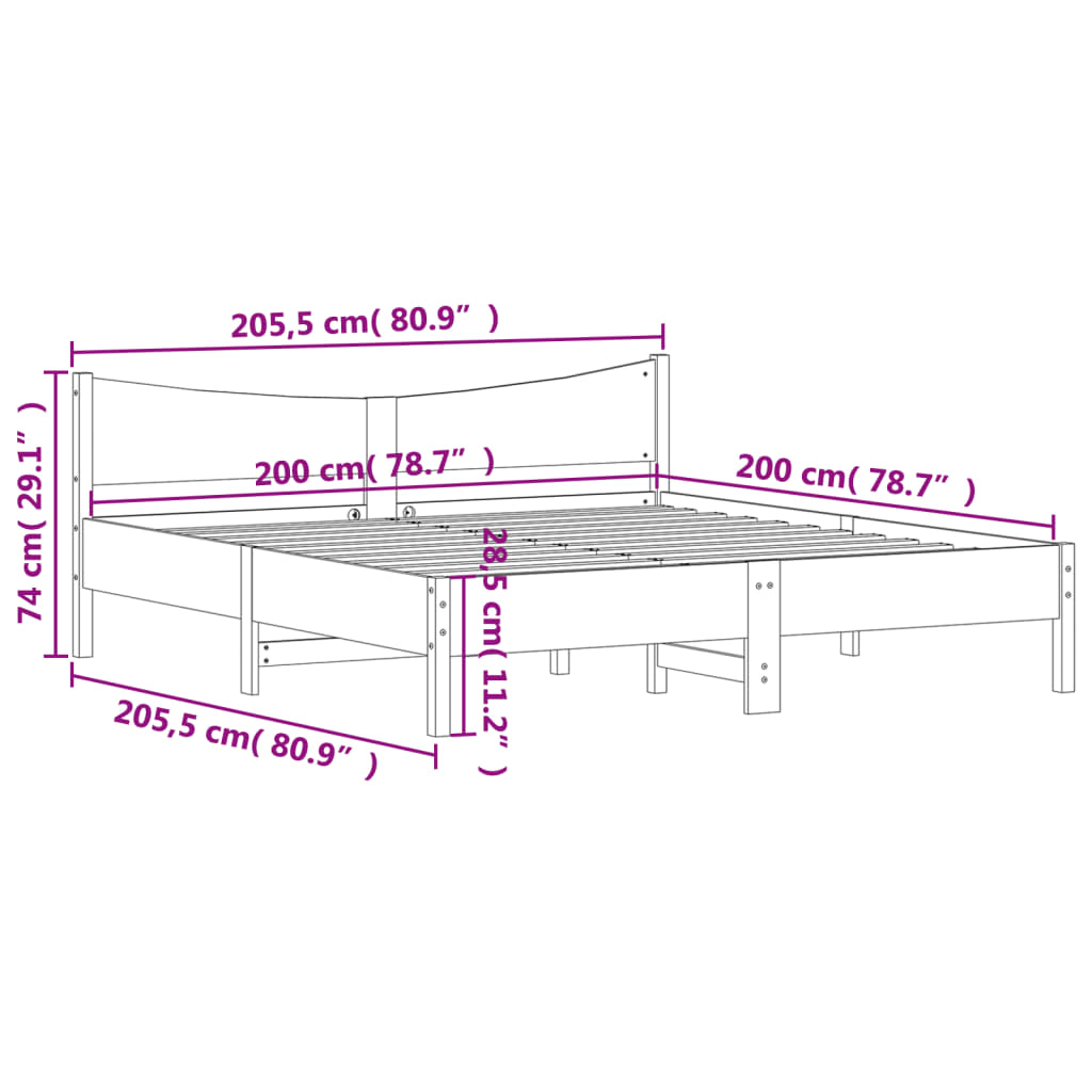 Okvir kreveta bez madraca bijeli 200x200 cm od masivne borovine