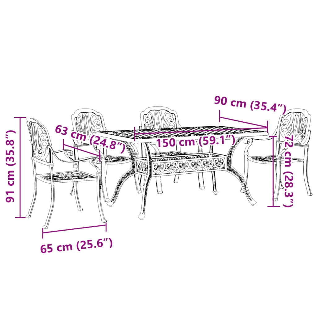 5-dijelni vrtni blagovaonski set zeleni lijevani aluminij