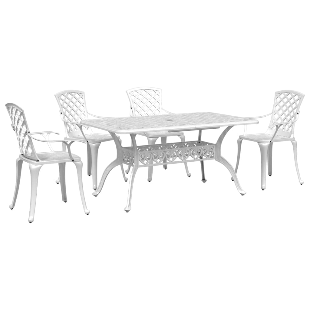 5-dijelni vrtni blagovaonski set bijeli lijevani aluminij