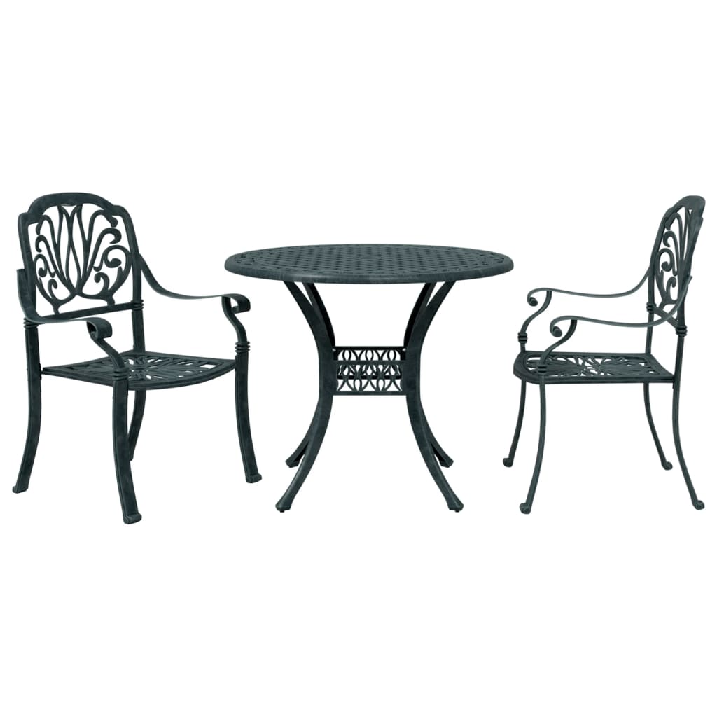 3-dijelni bistro set zeleni od lijevanog aluminija