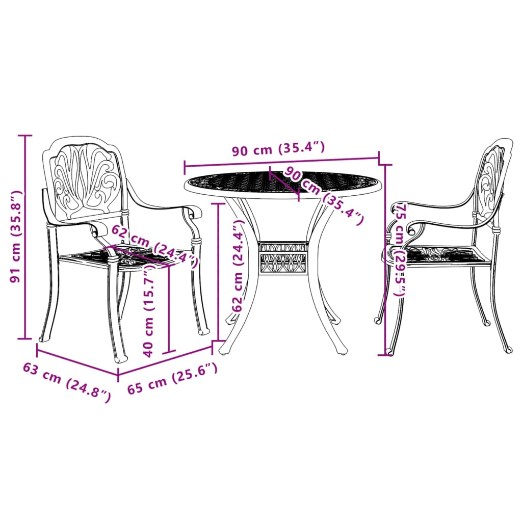 3-dijelni bistro set zeleni od lijevanog aluminija
