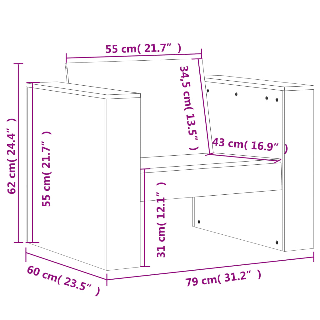 Vrtna sofa bijela 79 x 60 x 62 cm od masivne borovine