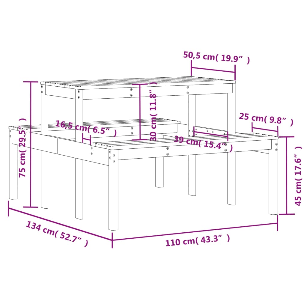 Stol za piknik 110 x 134 x 75 cm od impregnirane borovine