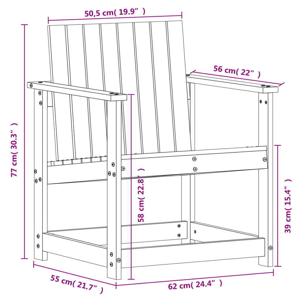 Vrtna stolica bijela 62 x 56 x 77 cm od masivne borovine