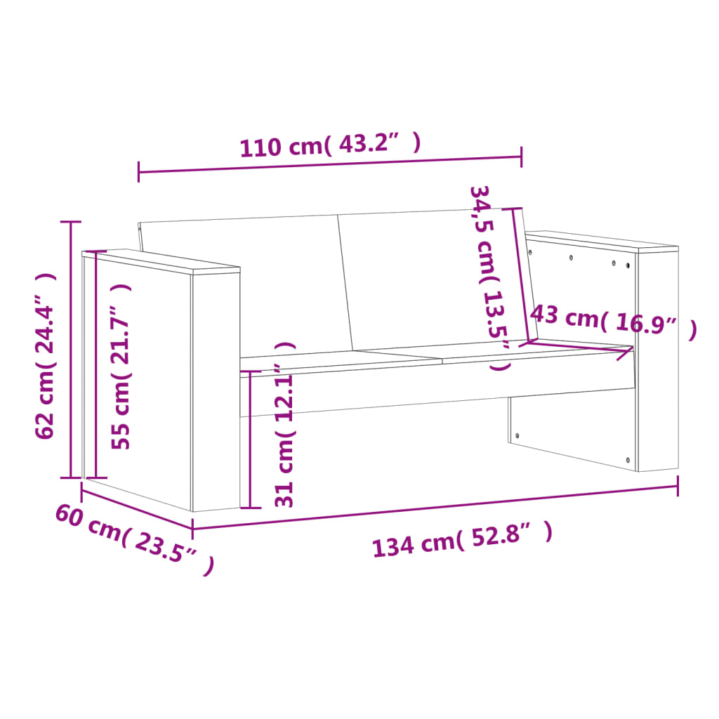 Vrtni dvosjed voštano smeđi 134 x 60 x 62 cm masivna borovina