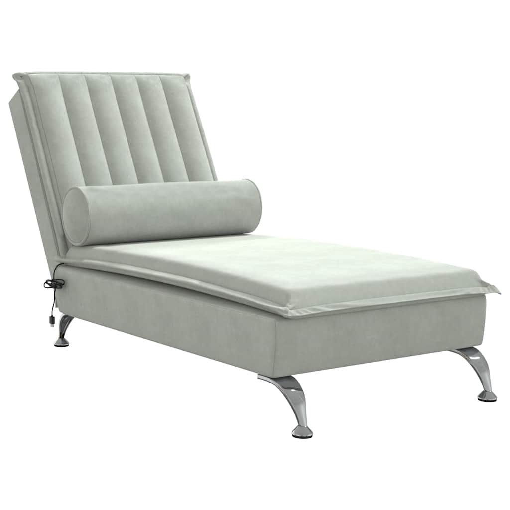 Masažna počivaljka s valjkastim jastukom svjetlosiva baršunasta