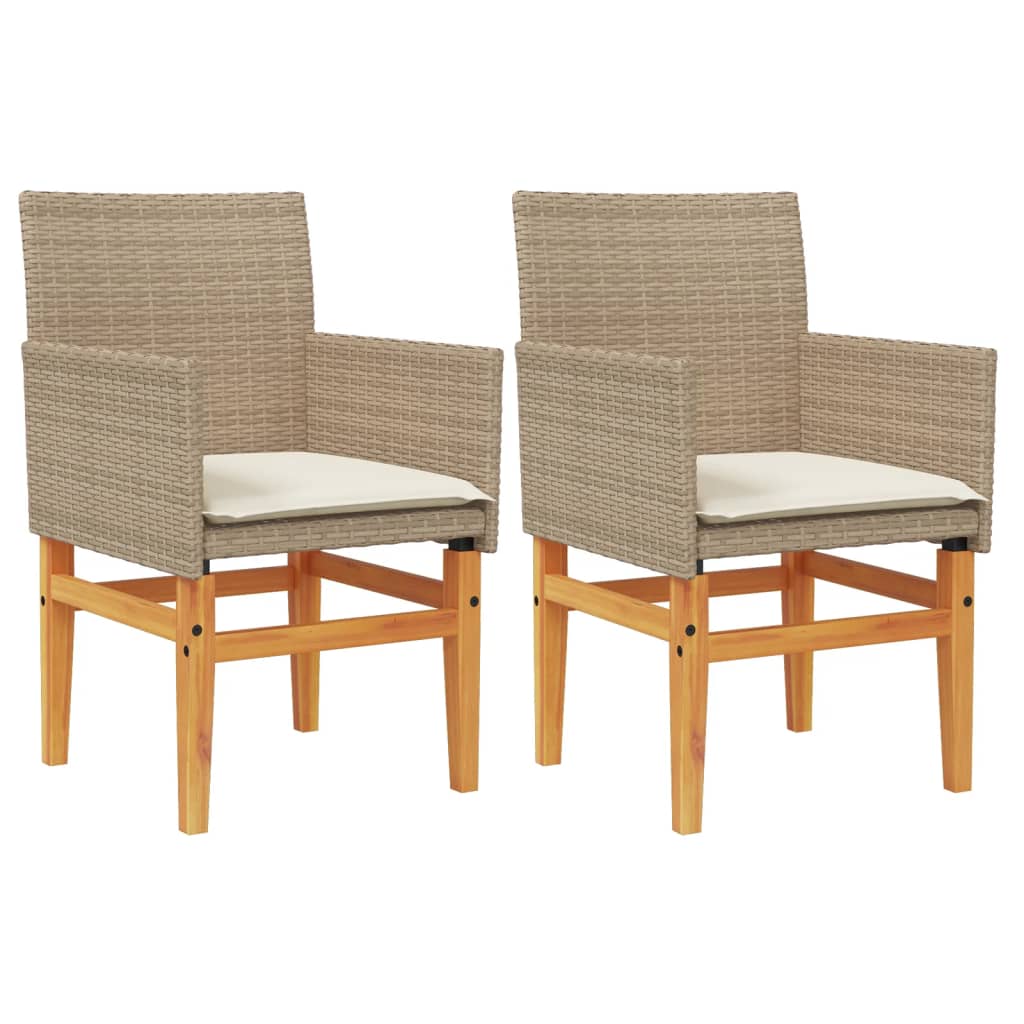 Vrtne stolice s jastucima 2 kom bež poliratan i masivno drvo