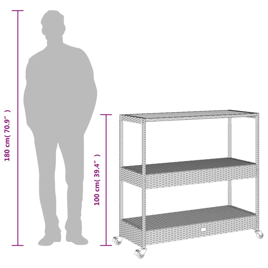 Barska kolica s 3 razine siva od poliratana i bagremovog drva