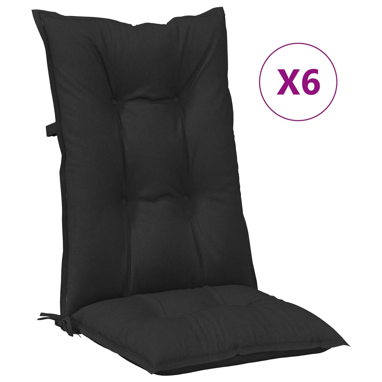 Set Jastučića za Stolicu s Visokim Naslonom 6 pcs Melange Crna