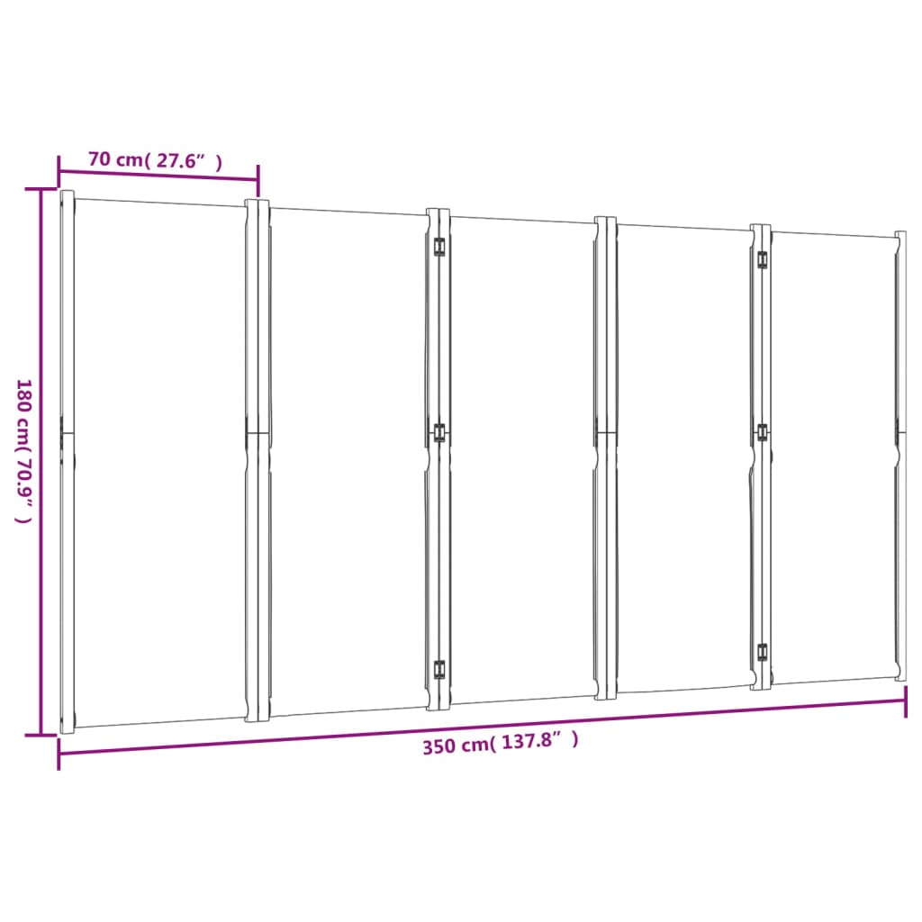 Sobna pregrada s 5 panela svjetlosiva 350x180 cm